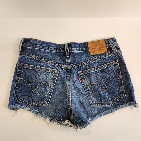 Levis 501 Button Fly Denim Jean Shorts Cutoffs High Waisted Rise Festival Frayed - Picture 4 of 12